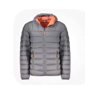 Men's Gray Puffer Jacket with Orange Lining